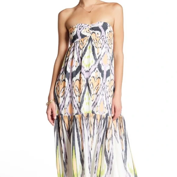 Free People Mojave Aztec Strapless Tie Smocked Open Back Maxi Dress - Picture 1 of 11